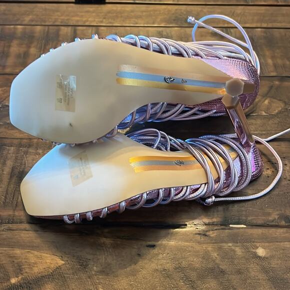 Sam Edelman Lylah Lilac Metallic Square Toe Strappy High Heels Ankle Wrap NEW 8 - Picture 7 of 8